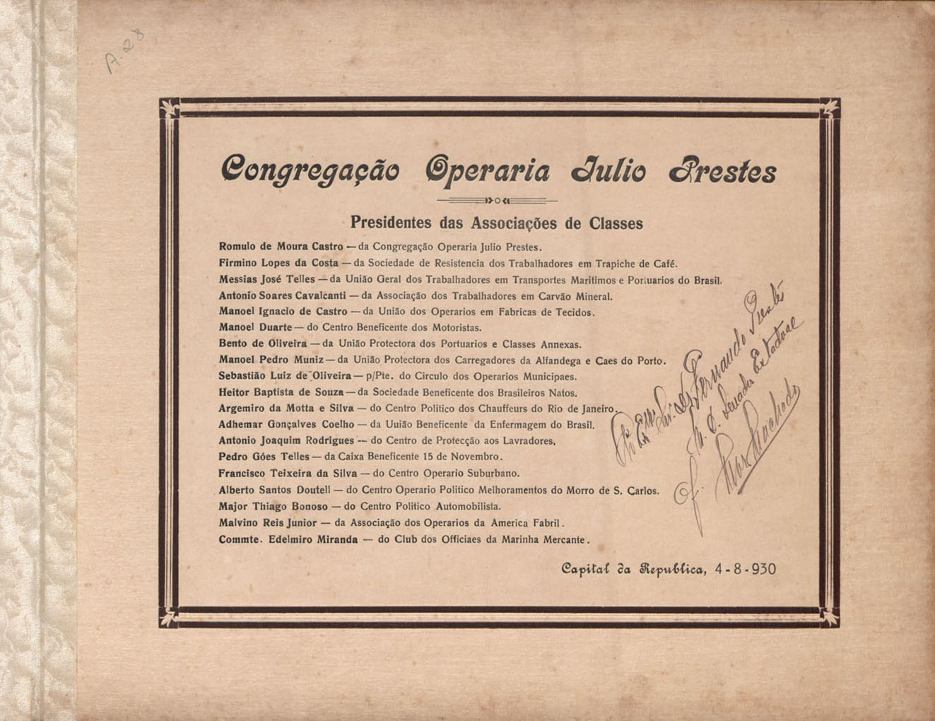 Homenagem da Congrega&ccedil;&atilde;o Oper&aacute;ria J&uacute;lio Prestes 2. Cole&ccedil;&atilde;o J&uacute;lio Prestes. MIS